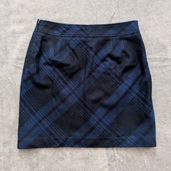 LOFT Navy Blue Plaid Mini Pencil Skirt NWOT - Picture 2 of 8